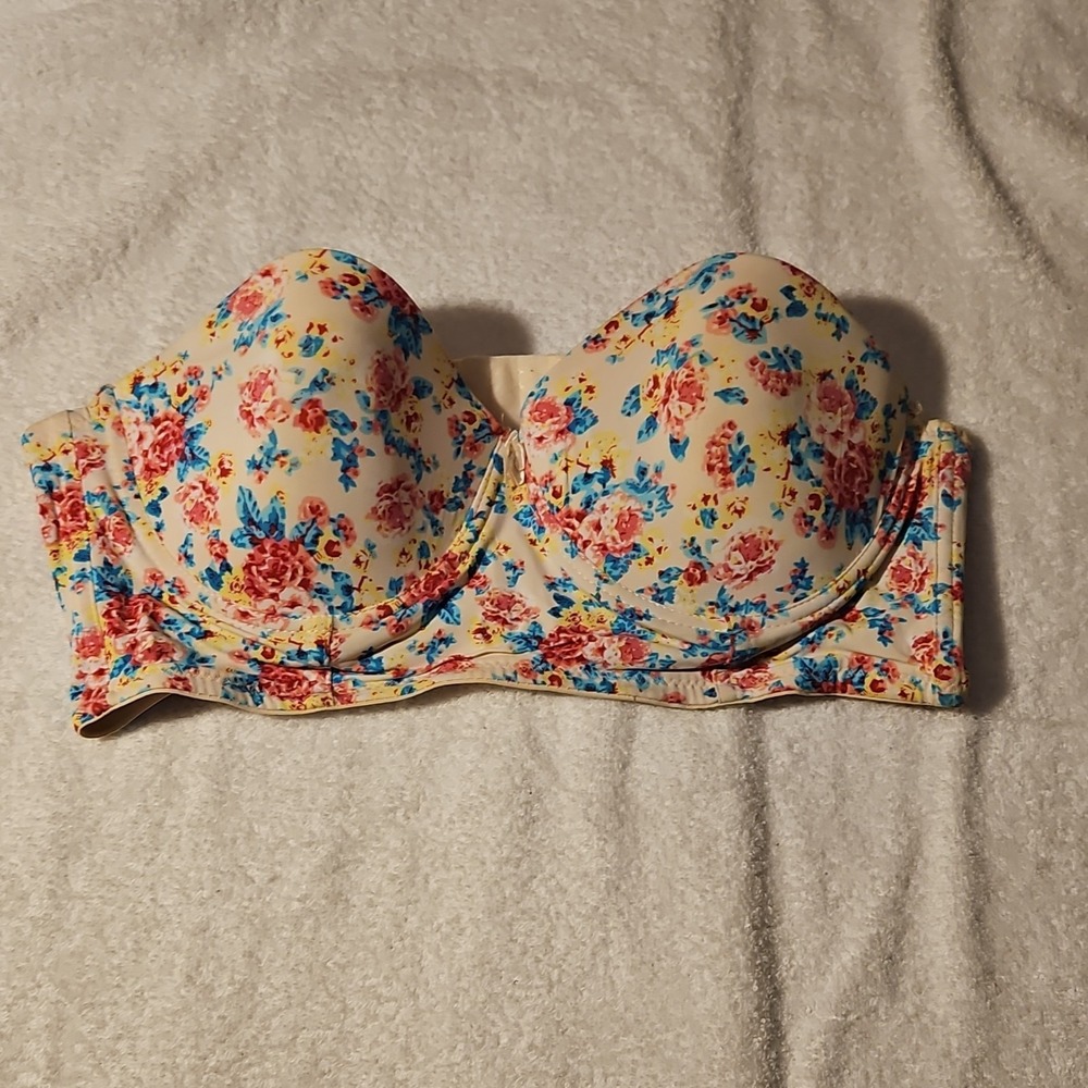 Youmita 36B Strapless Push Up Bra Floral Padded Lined Full Coverage